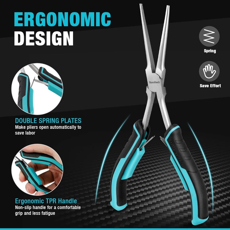 DURATECH 2PCS 7" Long Reach Needle Nose Pliers Set, Long Nose Pliers & Bent Nose Pliers, Small Needle Nose Pliers for Jewelry Making, Wire Wrapping, Wire Bending and Object Gripping on Narrow Space - Image 4
